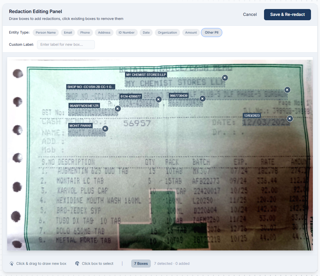 Editing panel interface